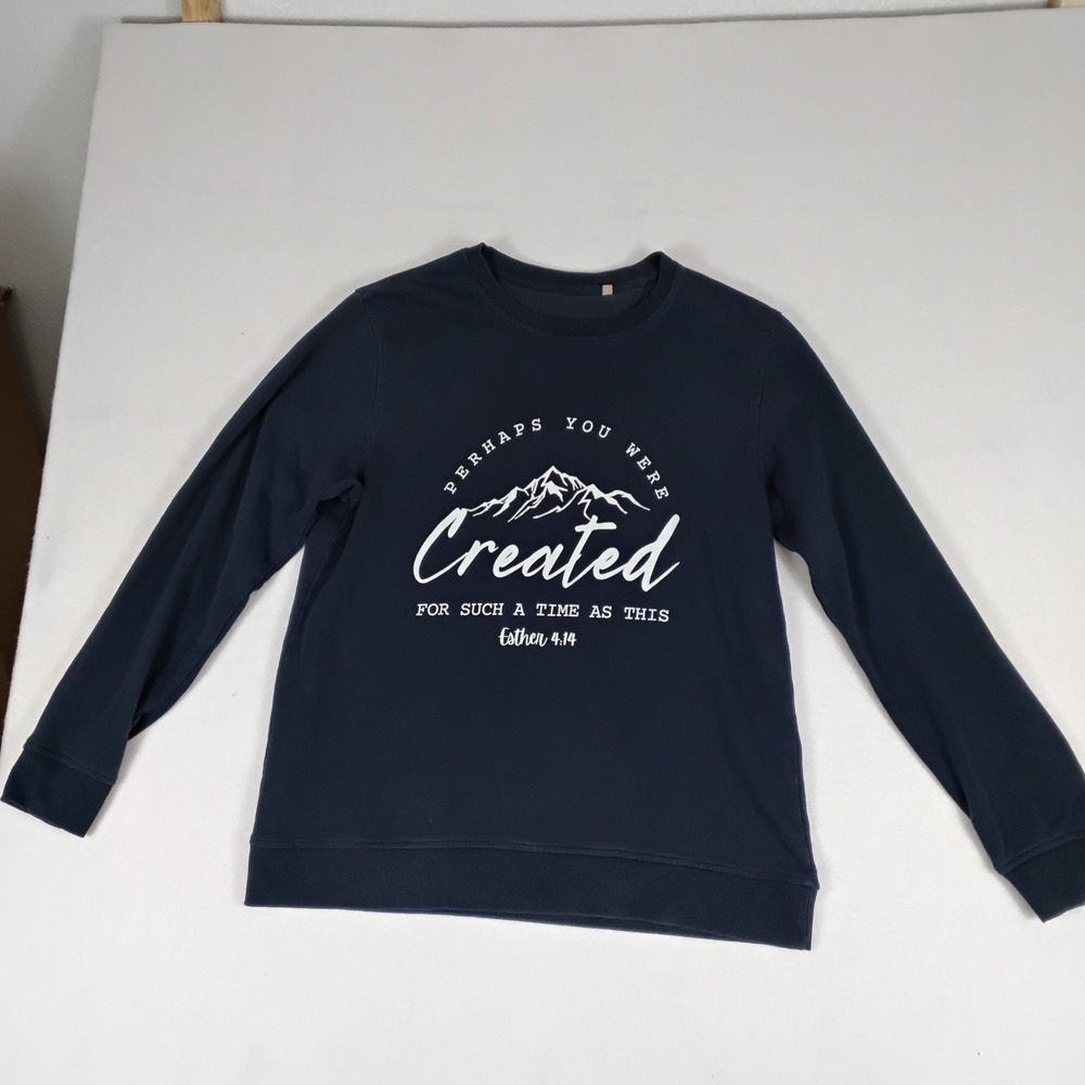 Esther 4:14 Sweatshirt Navy "Perhaps You Were Created" Christian Faith Sz L